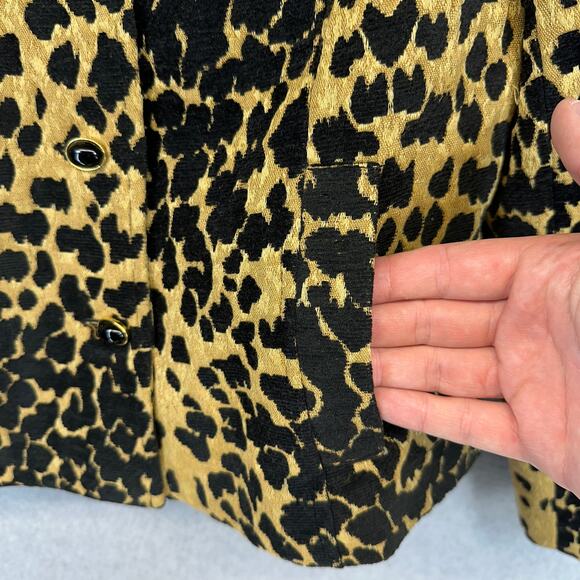 Lovely Jacket Womens Size 12 Tan Black Polyester Blend Leopard Print Button Up - Picture 6 of 13